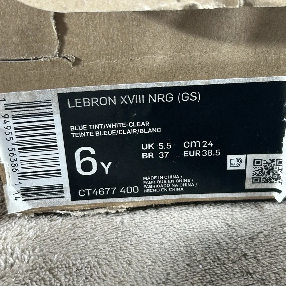 Nike LeBron 18 XVIII NRG GS Blue Tint White Basketball Shoes 6Y CT4677-400